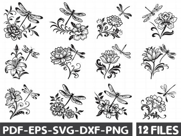 Flower with Dragonfly SVG